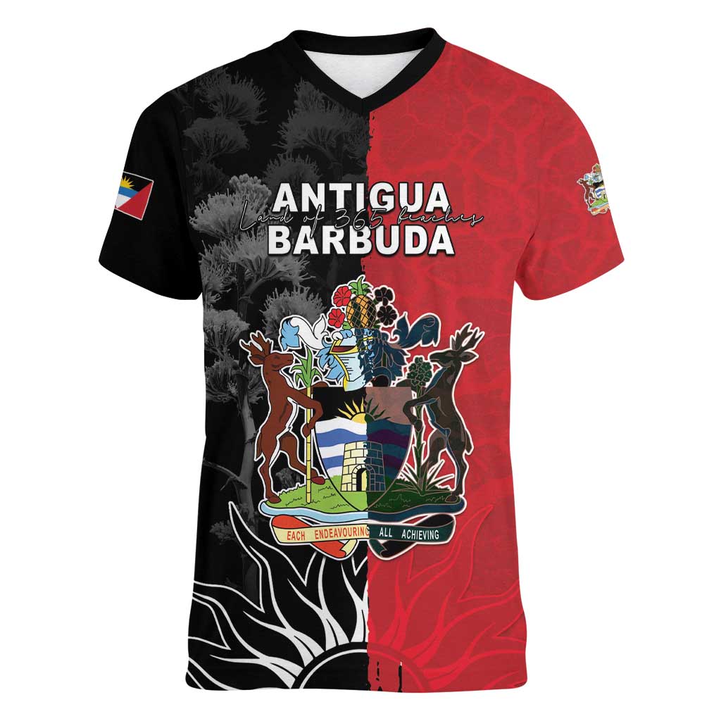 Personalized Antigua and Barbuda Women V-Neck T-Shirt Land Of 365 Beaches