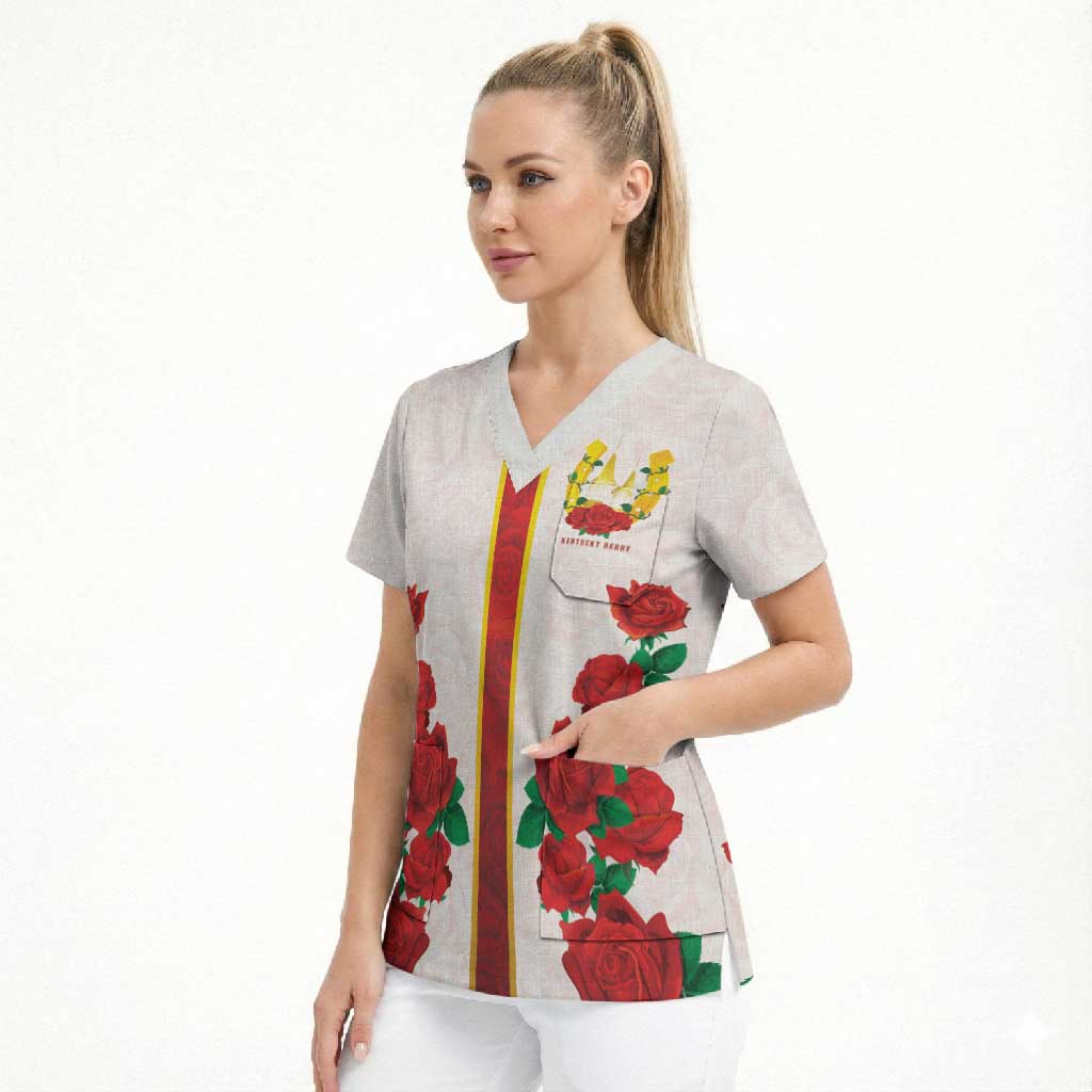 Kentucky Horse Racing Scrub Top Rose Floral