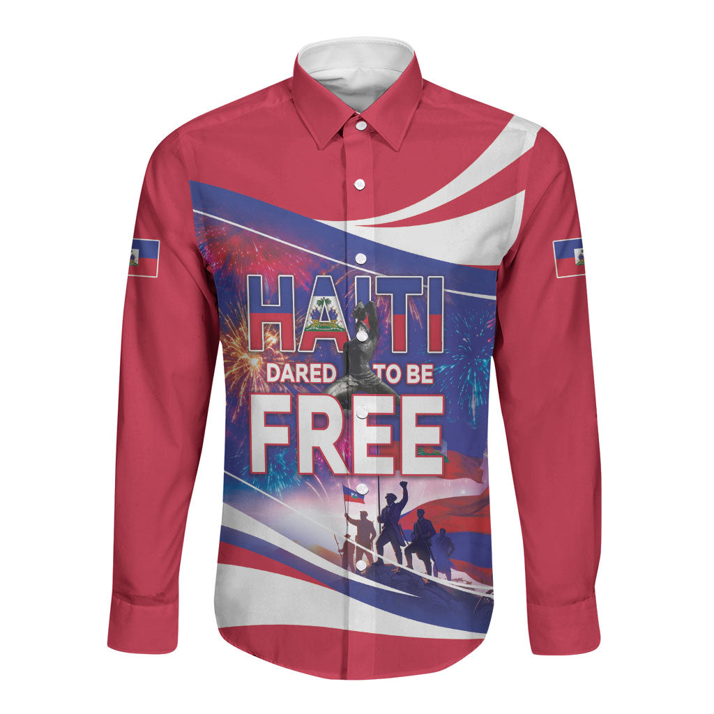 1804 Haiti Independence Long Sleeve Button Shirt Haitian Pride Patriotic Heritage