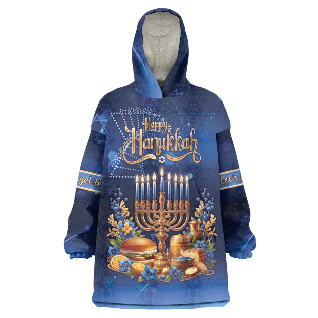 Jewish Hanukkah Festival Wearable Blanket Hoodie Let's Get Lit