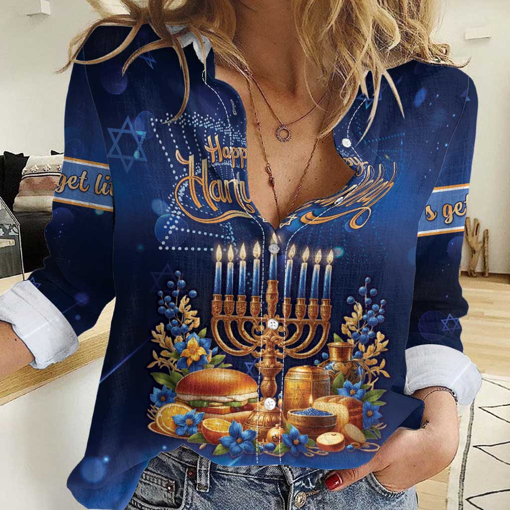 Jewish Hanukkah Festival Women Casual Shirt Let's Get Lit