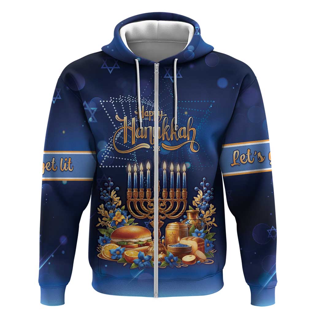 Jewish Hanukkah Festival Zip Hoodie Let's Get Lit LT05 - Wonder Print Shop