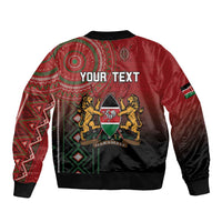 Red bomber jacket with back graphic panel, lions crest, ribbed hem, and black trim