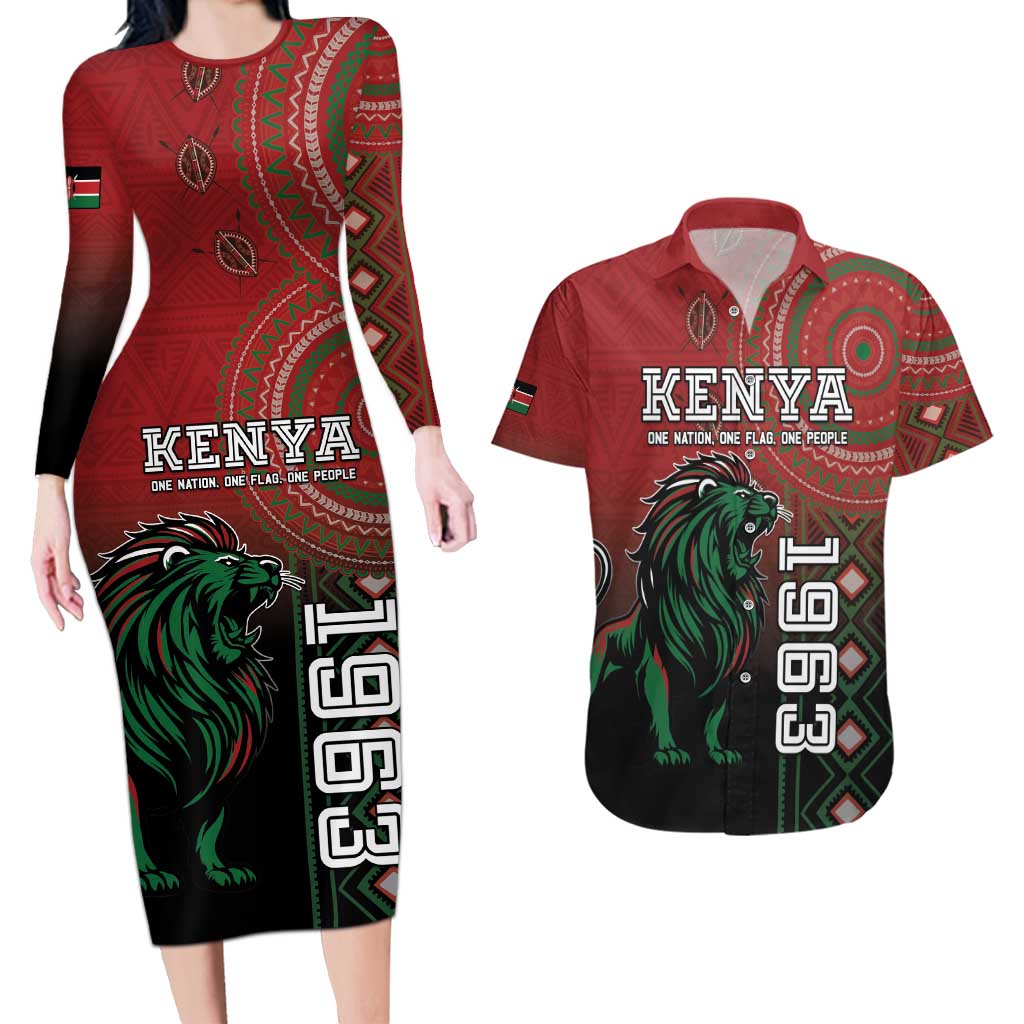 Personalised Kenya Jamhuri Day Couples Matching Long Sleeve Bodycon Dress and Hawaiian Shirt One Nation One Flag One People LT05 - Wonder Print Shop