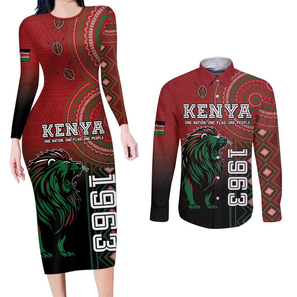 Personalised Kenya Jamhuri Day Couples Matching Long Sleeve Bodycon Dress and Long Sleeve Button Shirt One Nation One Flag One People LT05 - Wonder Print Shop