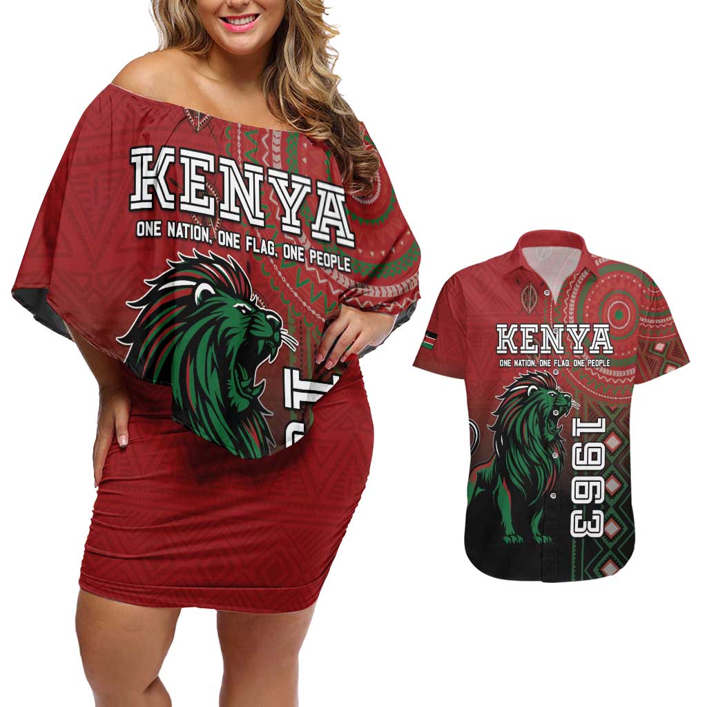 Personalised Kenya Jamhuri Day Couples Matching Off Shoulder Short Dress and Hawaiian Shirt One Nation One Flag One People LT05 - Wonder Print Shop