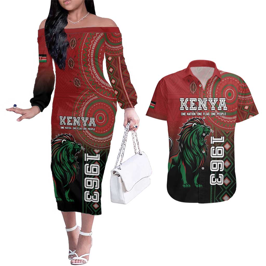 Personalised Kenya Jamhuri Day Couples Matching Off The Shoulder Long Sleeve Dress and Hawaiian Shirt One Nation One Flag One People LT05 - Wonder Print Shop