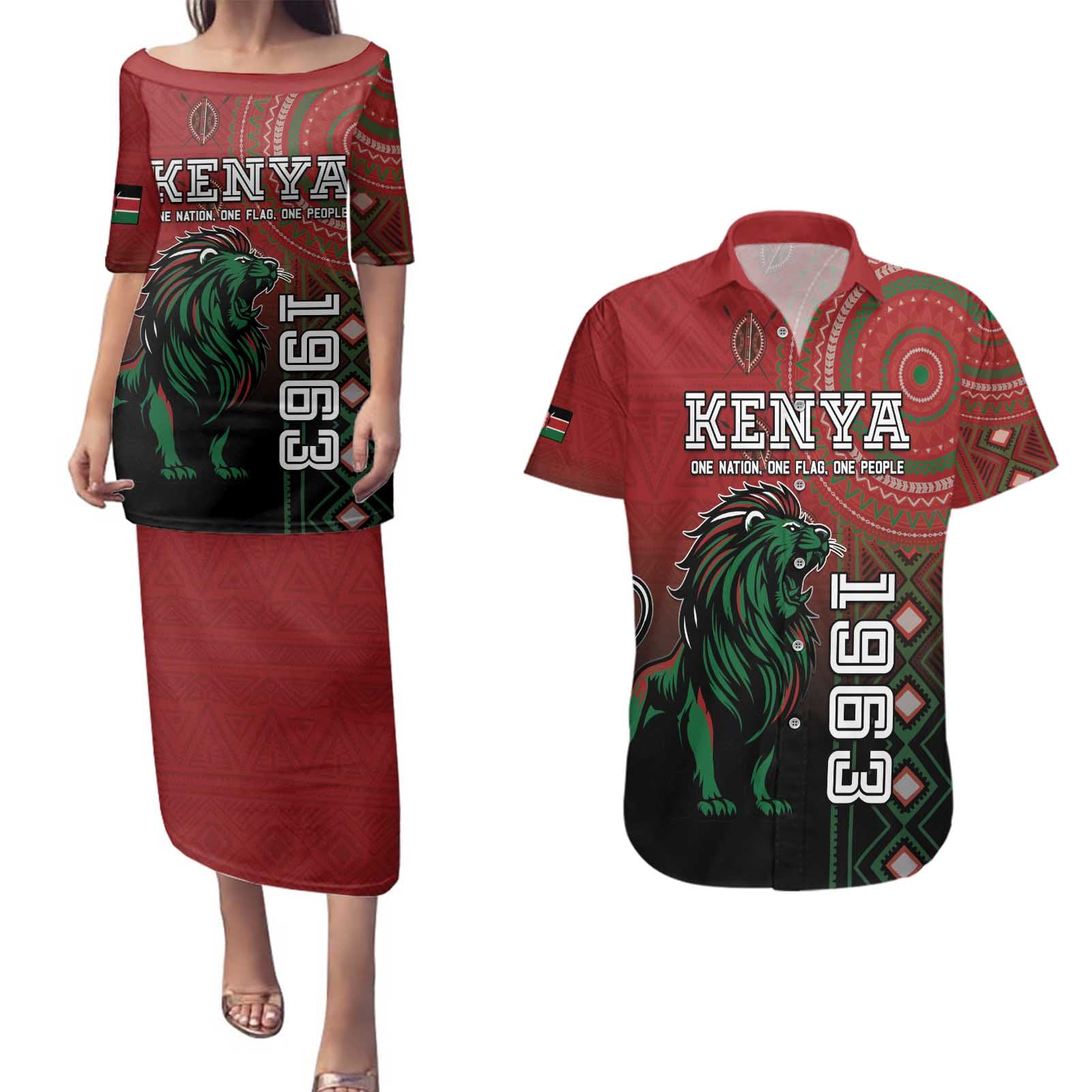 Personalised Kenya Jamhuri Day Couples Matching Puletasi and Hawaiian Shirt One Nation One Flag One People LT05 - Wonder Print Shop