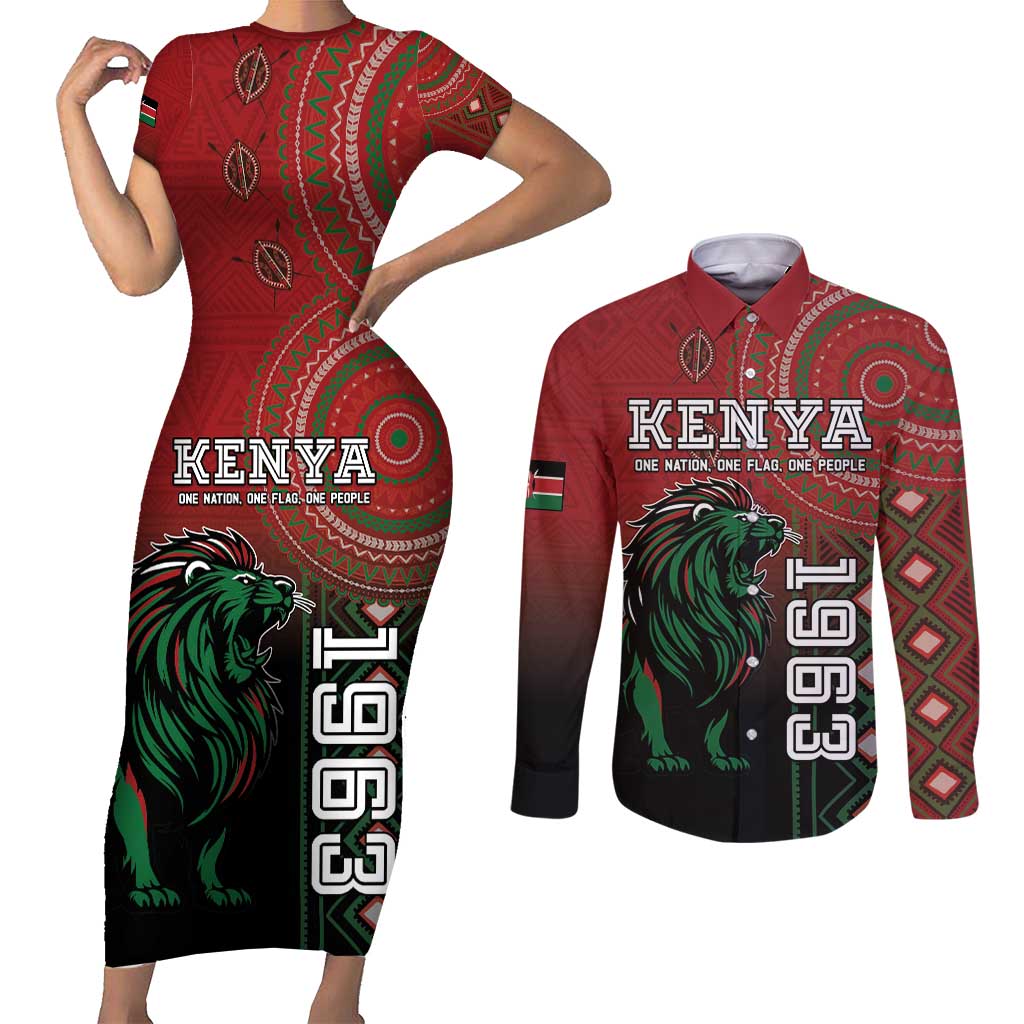 Personalised Kenya Jamhuri Day Couples Matching Short Sleeve Bodycon Dress and Long Sleeve Button Shirt One Nation One Flag One People LT05 - Wonder Print Shop