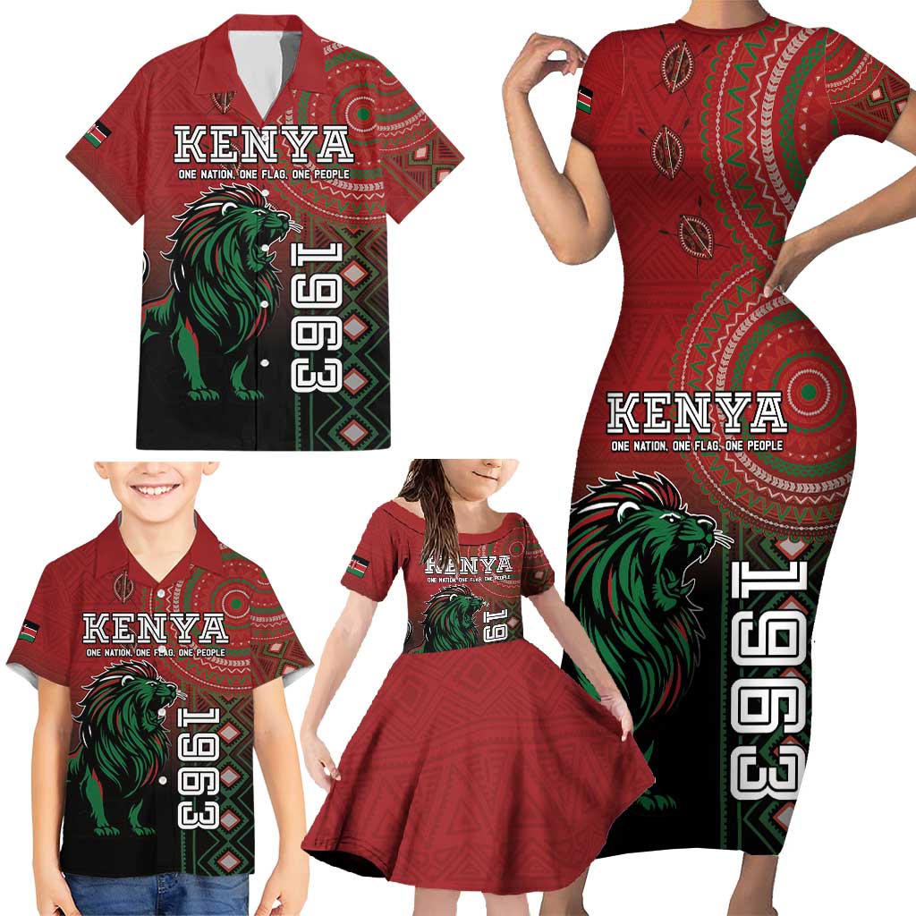 Personalised Kenya Jamhuri Day Family Matching Short Sleeve Bodycon Dress and Hawaiian Shirt One Nation One Flag One People LT05 - Wonder Print Shop