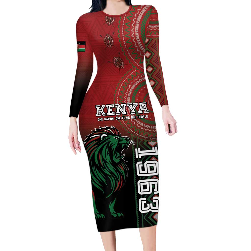 Personalised Kenya Jamhuri Day Long Sleeve Bodycon Dress One Nation One Flag One People LT05 - Wonder Print Shop