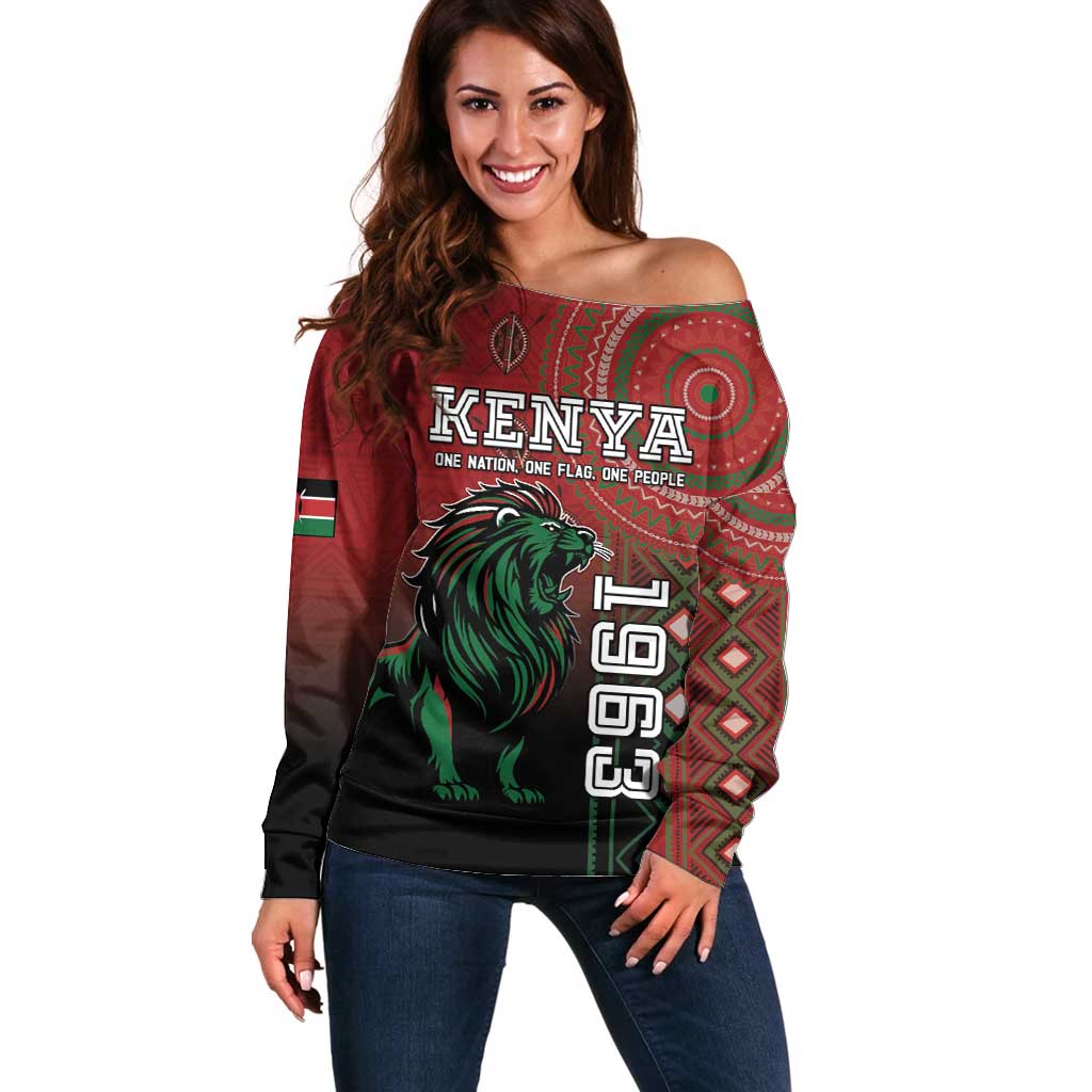 Personalised Kenya Jamhuri Day Off Shoulder Sweater One Nation One Flag One People LT05 - Wonder Print Shop