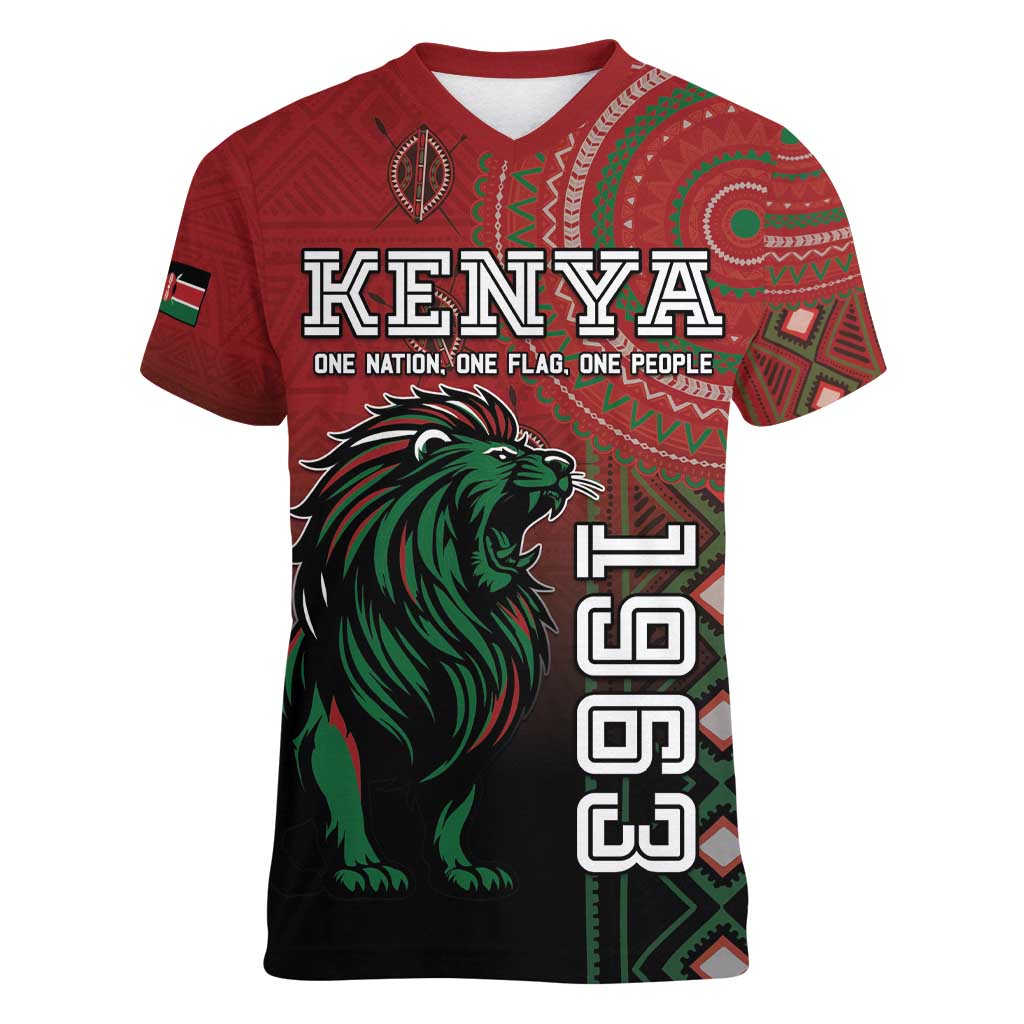 Personalised Kenya Jamhuri Day Women V-Neck T-Shirt One Nation One Flag One People LT05 - Wonder Print Shop