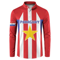 Red long-sleeve football sweatshirt with button placket, Paraguay stripes and yellow star