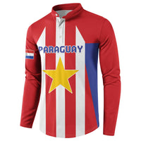 Red long-sleeve football sweatshirt with button placket, Paraguay text and yellow star