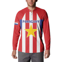 Red football sweatshirt with button placket, Paraguay stripes and yellow star emblem