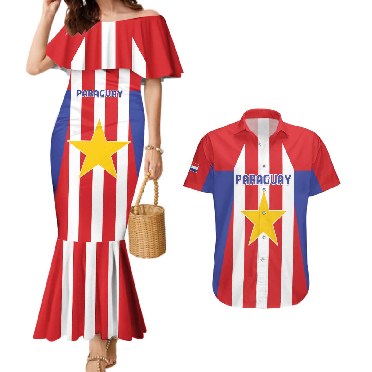 Custom Paraguay Star Football Couples Matching Mermaid Dress and Hawaiian Shirt Go Albirroja