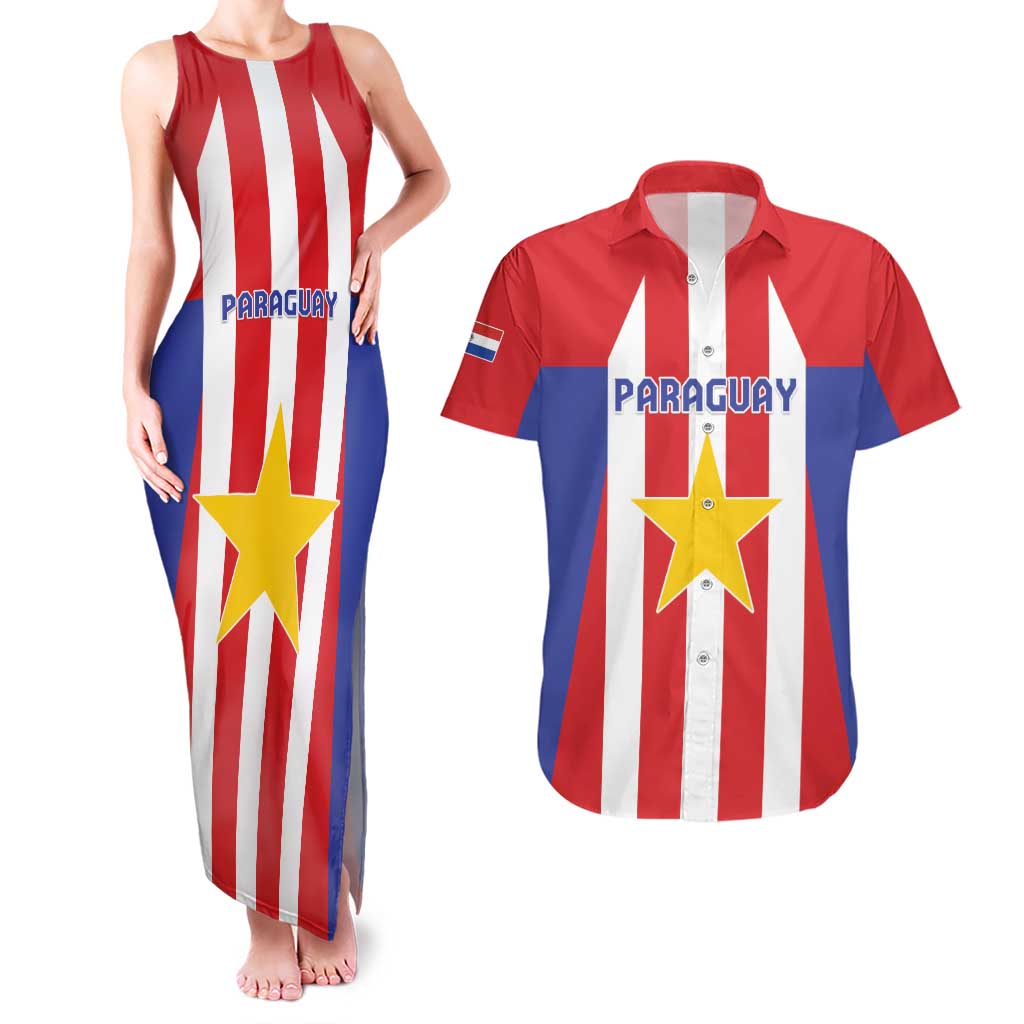 Custom Paraguay Star Football Couples Matching Tank Maxi Dress and Hawaiian Shirt Go Albirroja