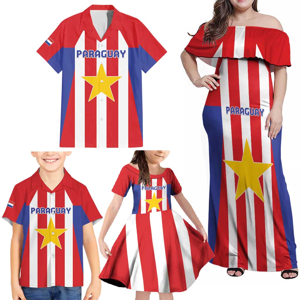 Custom Paraguay Star Football Family Matching Off Shoulder Maxi Dress and Hawaiian Shirt Go Albirroja