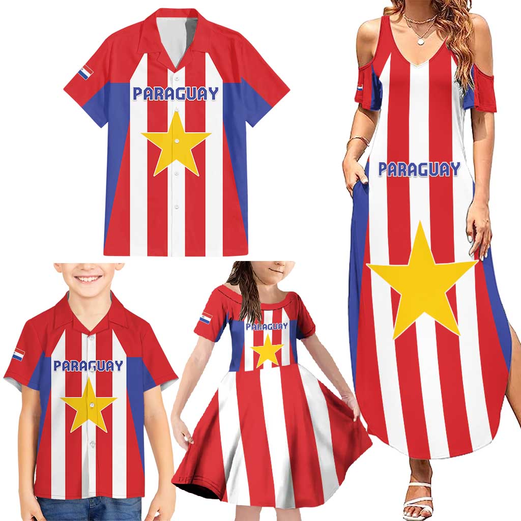 Custom Paraguay Star Football Family Matching Summer Maxi Dress and Hawaiian Shirt Go Albirroja