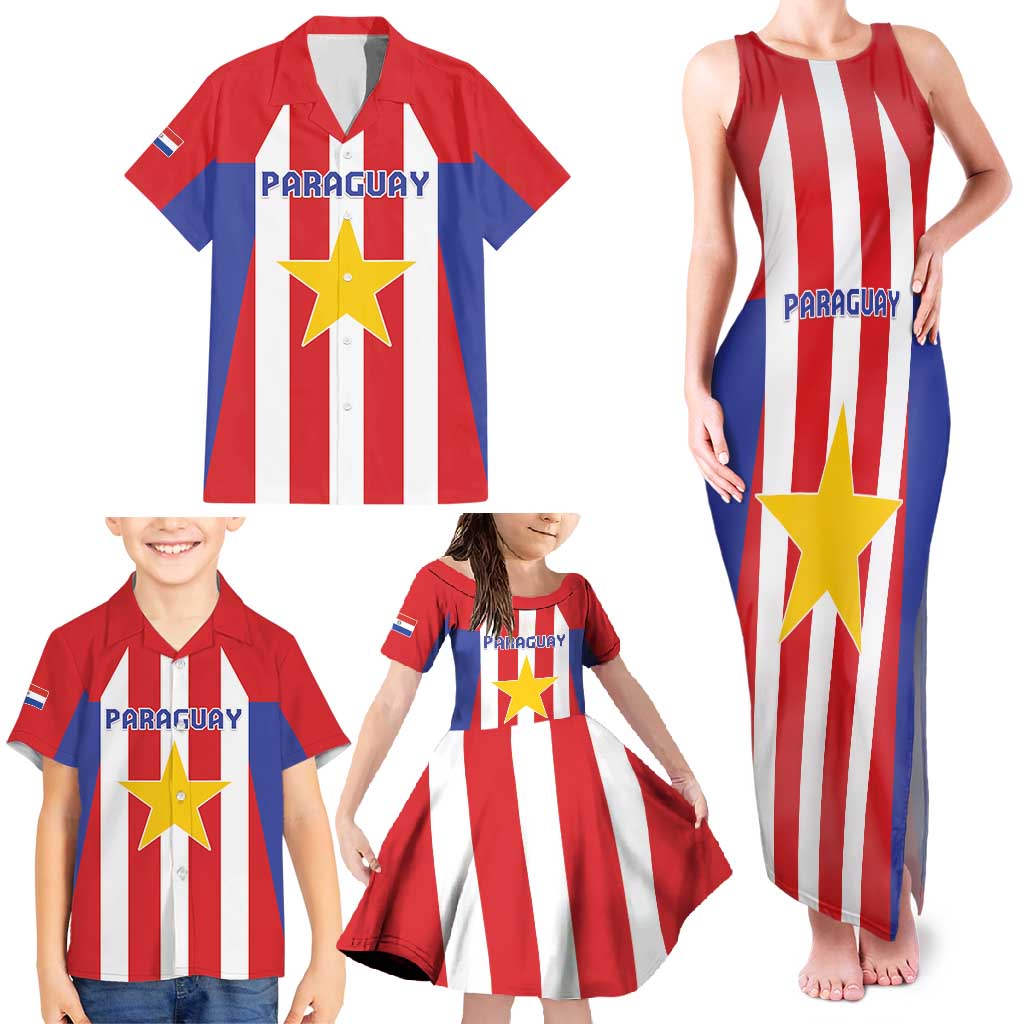 Custom Paraguay Star Football Family Matching Tank Maxi Dress and Hawaiian Shirt Go Albirroja