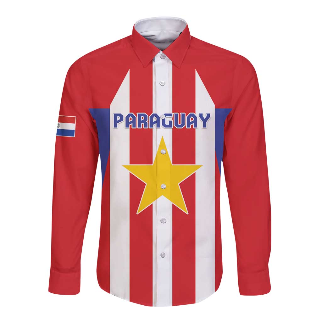 Custom Paraguay Star Football Long Sleeve Button Shirt Go Albirroja