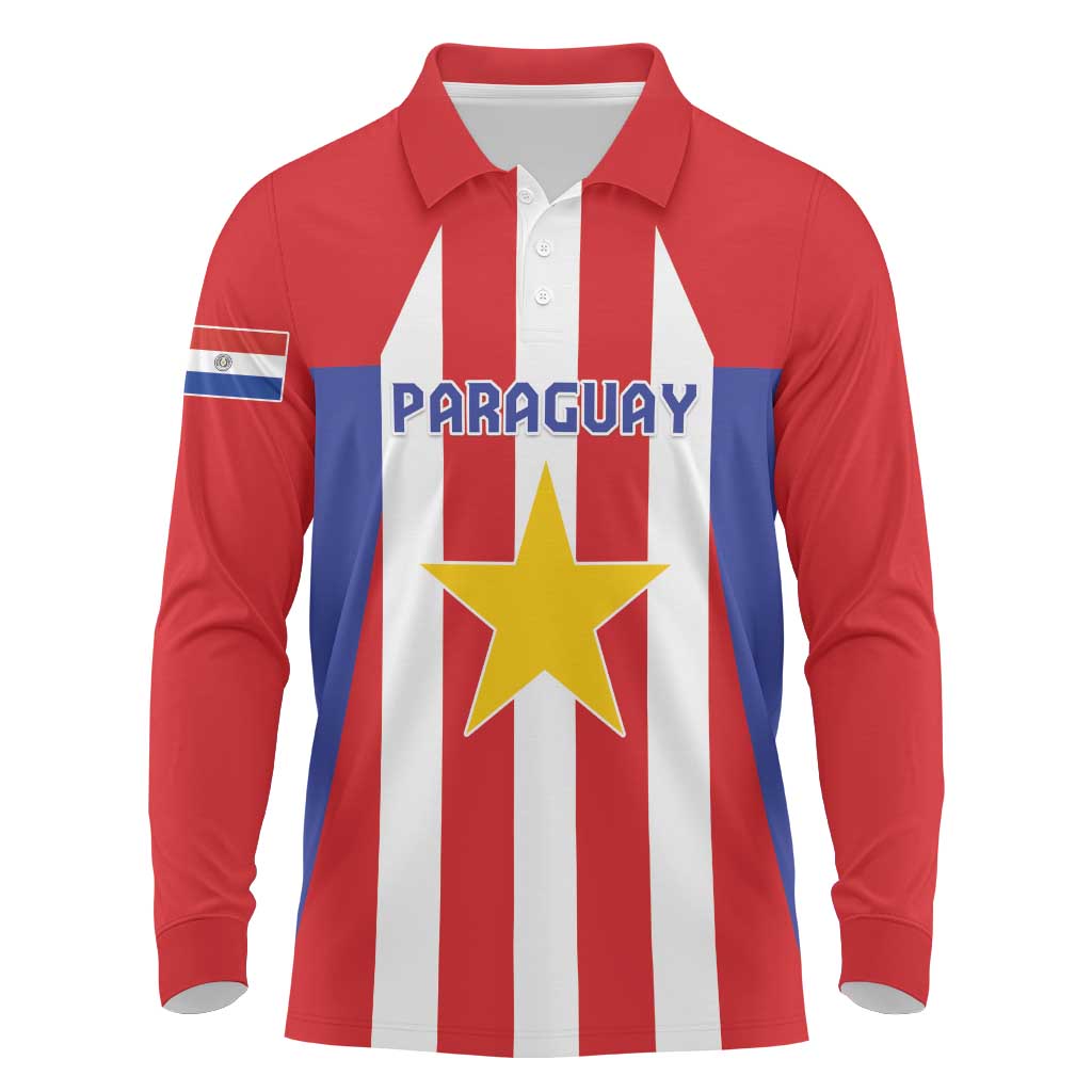 Custom Paraguay Star Football Long Sleeve Polo Shirt Go Albirroja