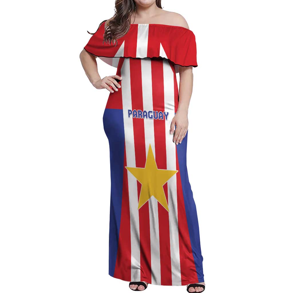 Custom Paraguay Star Football Off Shoulder Maxi Dress Go Albirroja