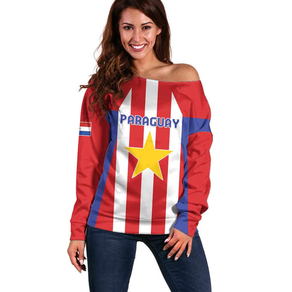 Custom Paraguay Star Football Off Shoulder Sweater Go Albirroja