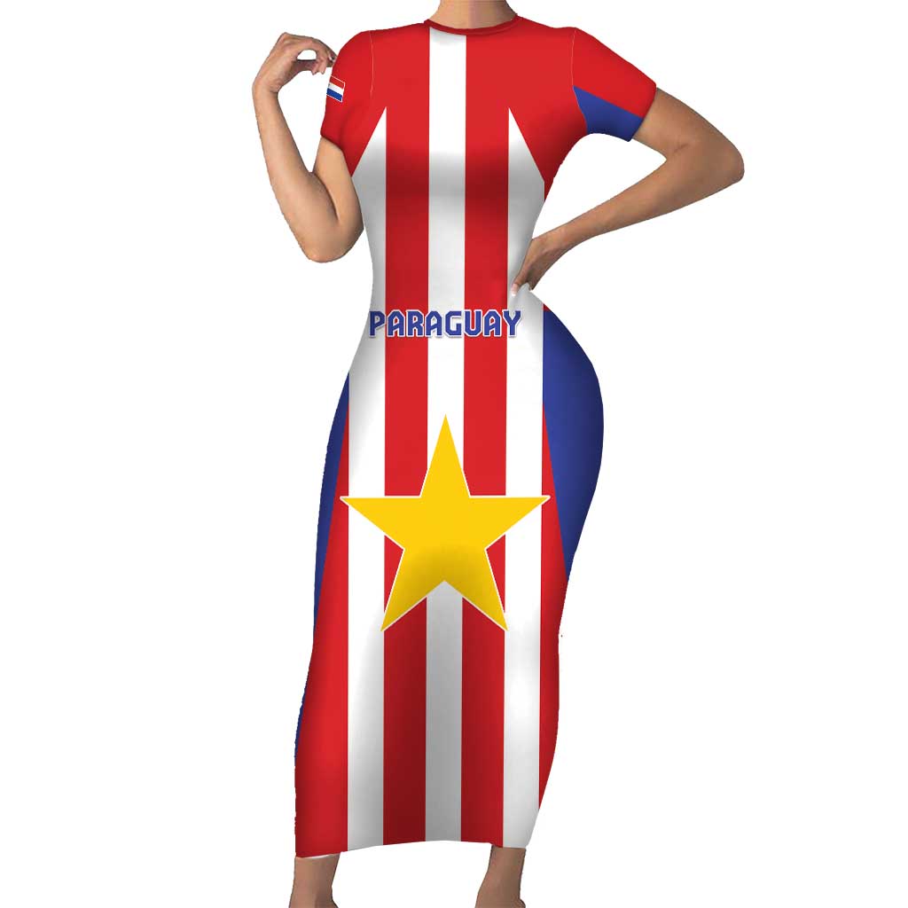 Custom Paraguay Star Football Short Sleeve Bodycon Dress Go Albirroja