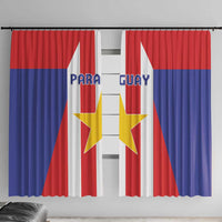 Paraguay flag window curtain with red, blue, and white vertical stripes and gold star