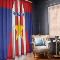 Paraguay flag window curtain panels, red-blue-white stripes with a centered gold star emblem