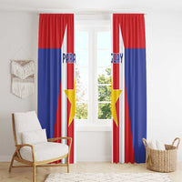 Paraguay flag window curtain panels hanging down with red top and blue lower sections and star