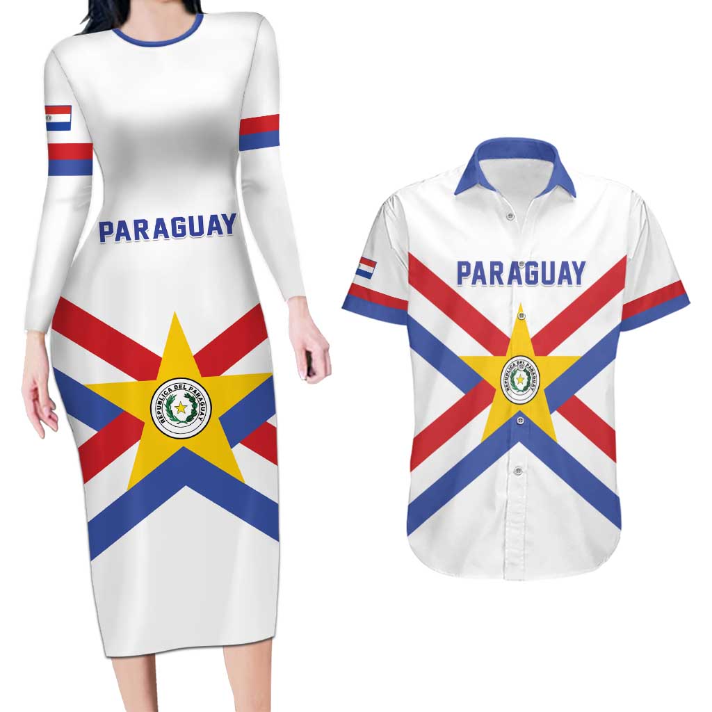 Custom Paraguay Football Couples Matching Long Sleeve Bodycon Dress and Hawaiian Shirt Unique Style