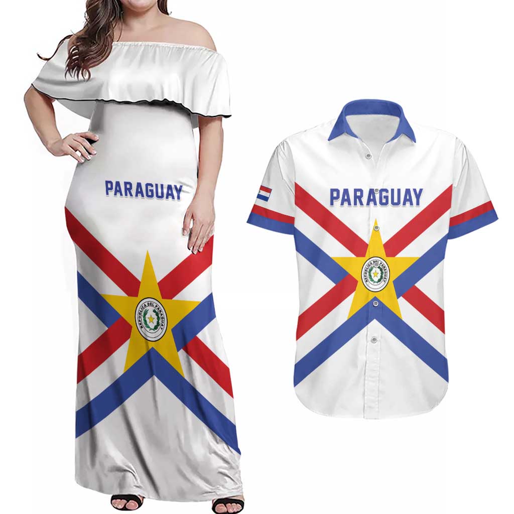 Custom Paraguay Football Couples Matching Off Shoulder Maxi Dress and Hawaiian Shirt Unique Style