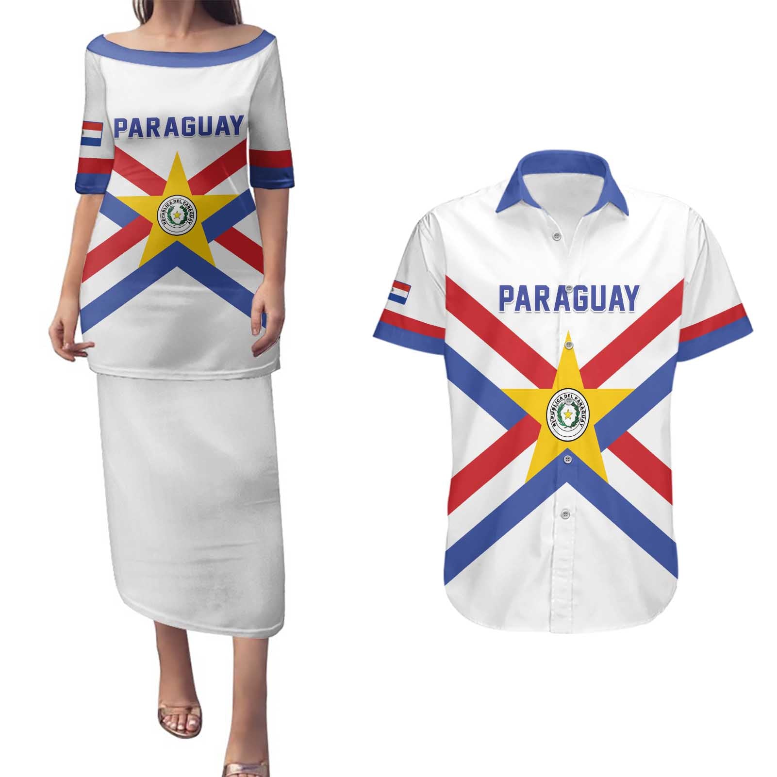 Custom Paraguay Football Couples Matching Puletasi and Hawaiian Shirt Unique Style