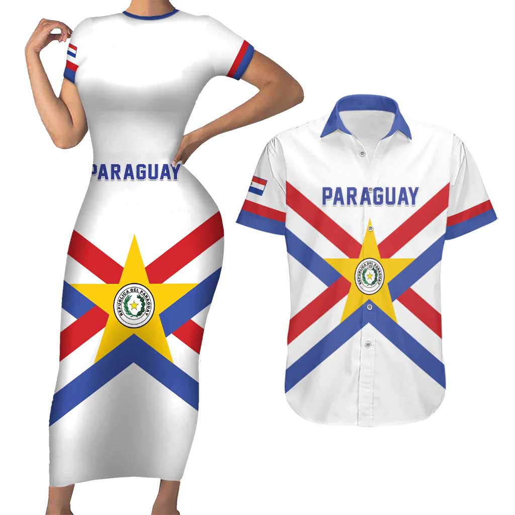 Custom Paraguay Football Couples Matching Short Sleeve Bodycon Dress and Hawaiian Shirt Unique Style