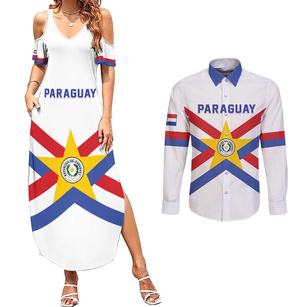 Custom Paraguay Football Couples Matching Summer Maxi Dress and Long Sleeve Button Shirt Unique Style