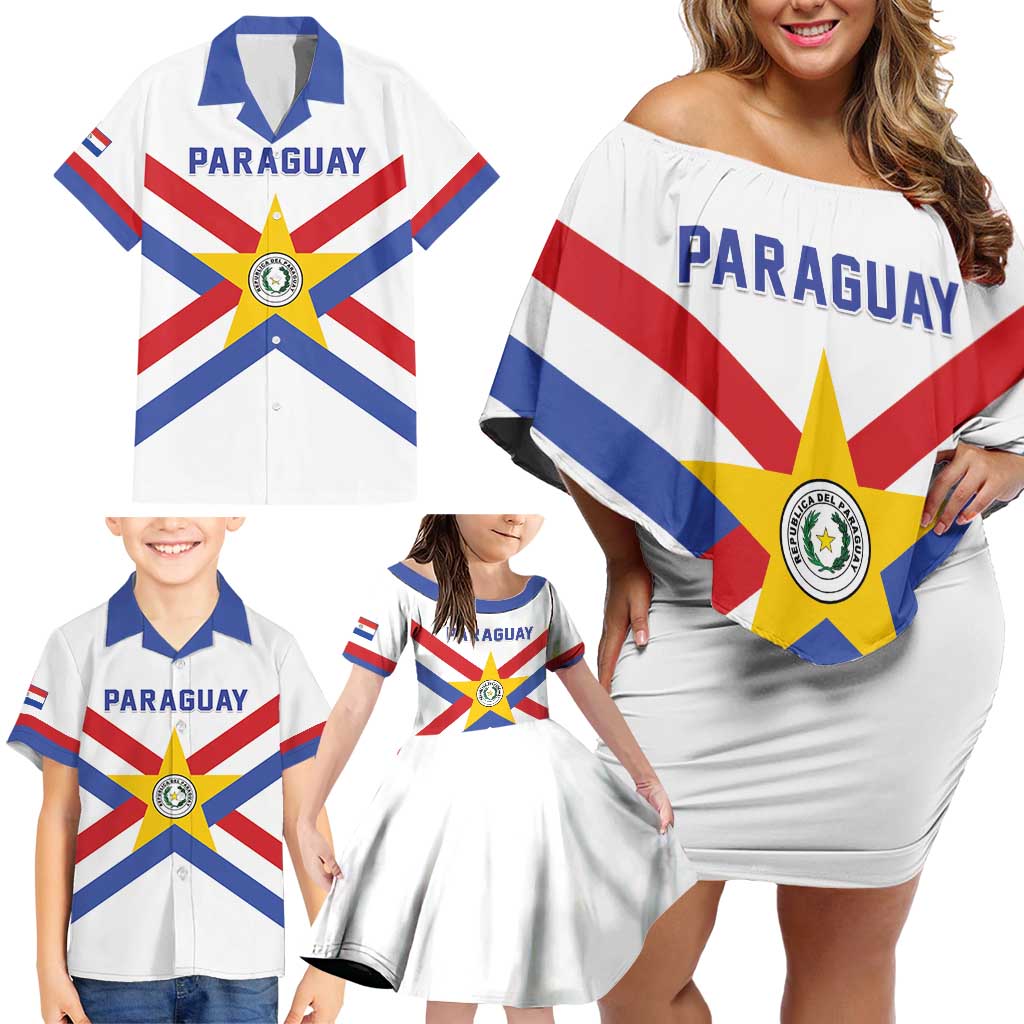 Custom Paraguay Football Family Matching Off Shoulder Short Dress and Hawaiian Shirt Unique Style