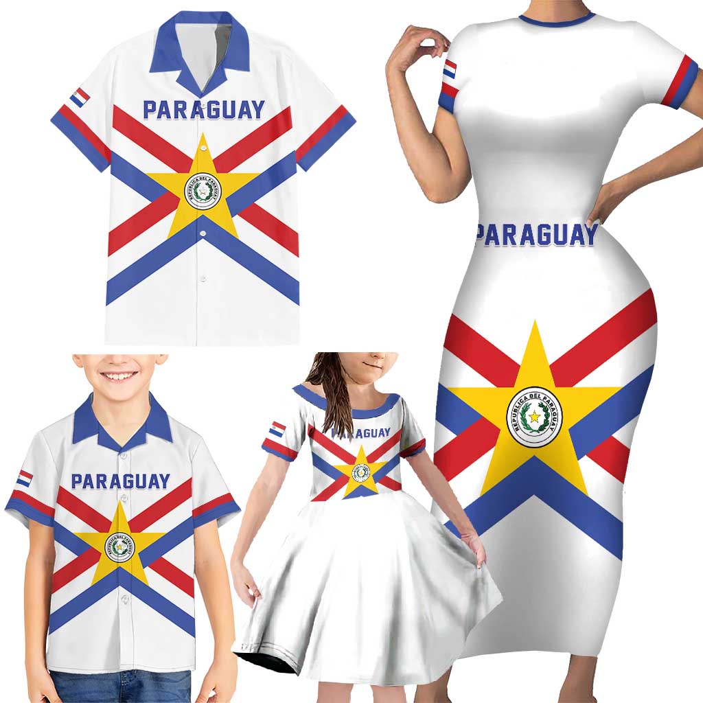 Custom Paraguay Football Family Matching Short Sleeve Bodycon Dress and Hawaiian Shirt Unique Style