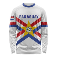 White long-sleeve football shirt with Paraguay flag graphic and crest on chest