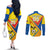 Custom Ecuador Football Couples Matching Off The Shoulder Long Sleeve Dress and Long Sleeve Button Shirt La Tricolor Sporty Style