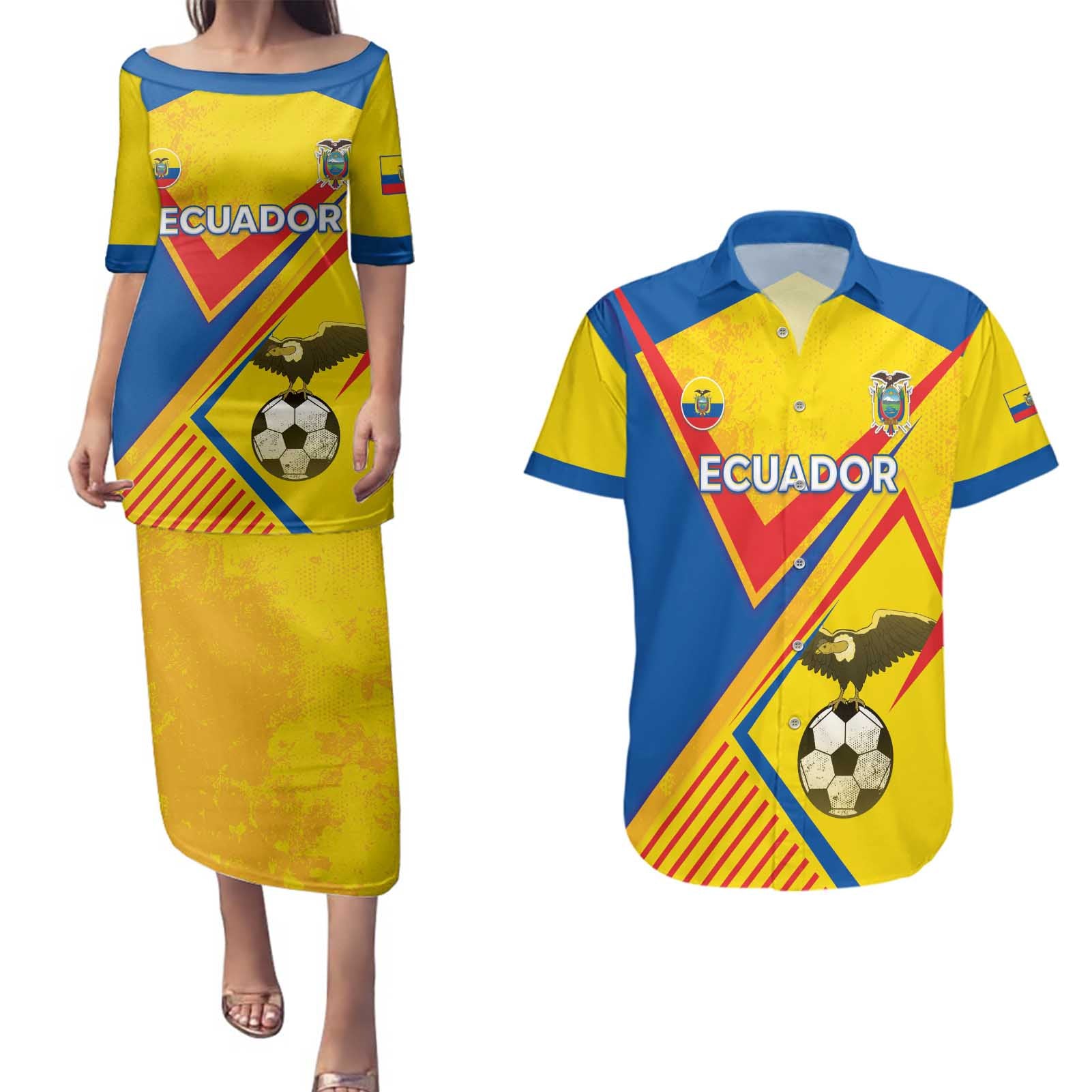 Custom Ecuador Football Couples Matching Puletasi and Hawaiian Shirt La Tricolor Sporty Style