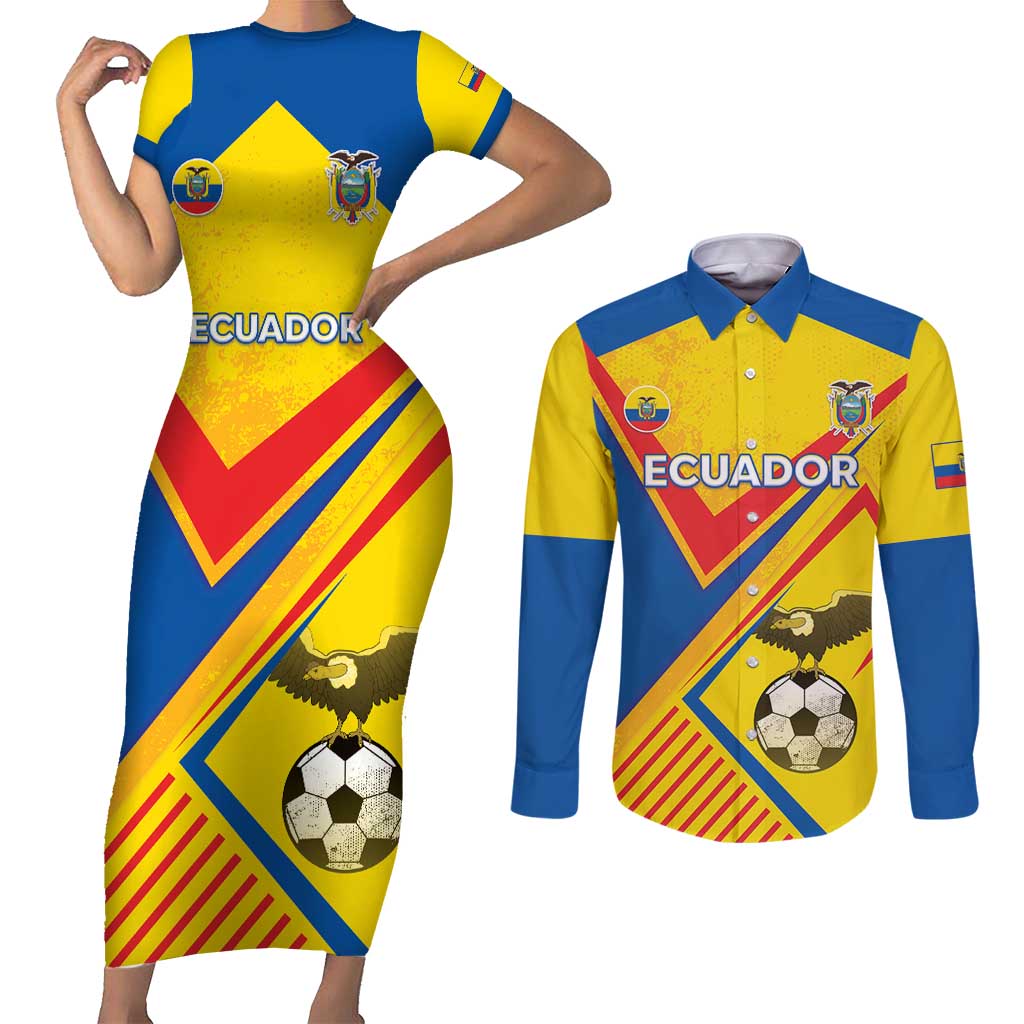 Custom Ecuador Football Couples Matching Short Sleeve Bodycon Dress and Long Sleeve Button Shirt La Tricolor Sporty Style