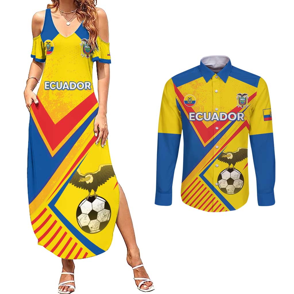 Custom Ecuador Football Couples Matching Summer Maxi Dress and Long Sleeve Button Shirt La Tricolor Sporty Style