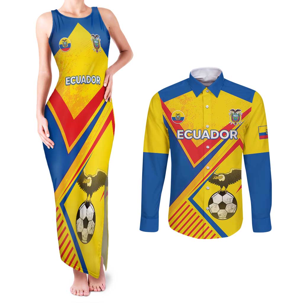 Custom Ecuador Football Couples Matching Tank Maxi Dress and Long Sleeve Button Shirt La Tricolor Sporty Style