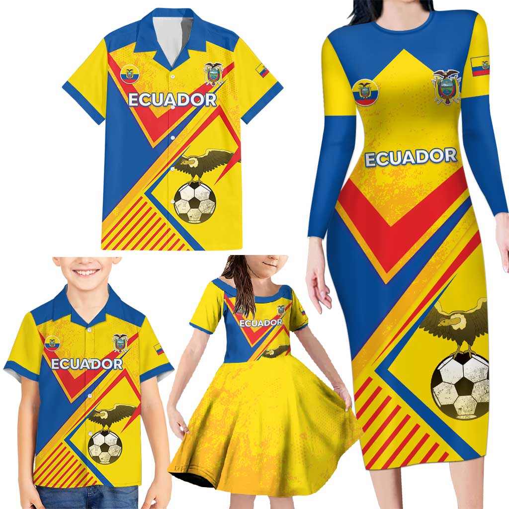 Custom Ecuador Football Family Matching Long Sleeve Bodycon Dress and Hawaiian Shirt La Tricolor Sporty Style