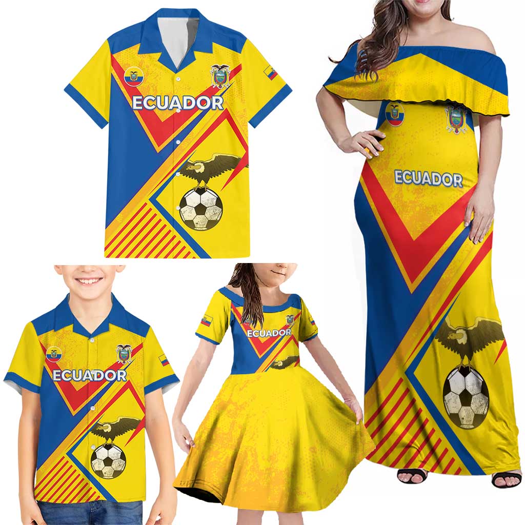 Custom Ecuador Football Family Matching Off Shoulder Maxi Dress and Hawaiian Shirt La Tricolor Sporty Style