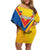 Custom Ecuador Football Family Matching Off Shoulder Short Dress and Hawaiian Shirt La Tricolor Sporty Style