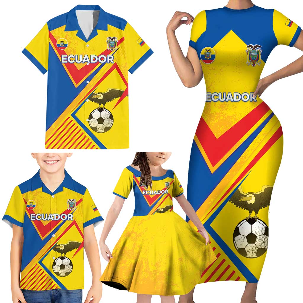 Custom Ecuador Football Family Matching Short Sleeve Bodycon Dress and Hawaiian Shirt La Tricolor Sporty Style